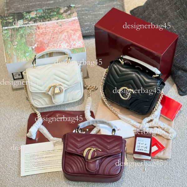 

Overseas Genuine Leather Double Gmarmont Chain Black Chunky Fashion Single designer bag Shoulder Quilted Luxury handbag Small Square Bag Crossbody