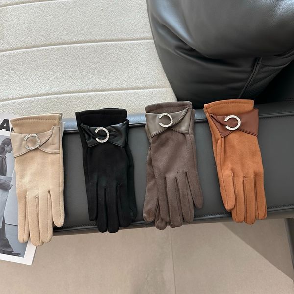 

Classic Gloves for Winter Fashion Women Mittens Glove Thicken Plush Wool Crystal Letter Style Outdoor Sport Warm Winters Gloves with Faux Leather Parts