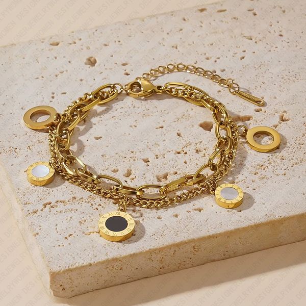 

Designer Bracelet for Women Roman Numeral Bracelets Gold Hollow Tassel Bangle Double Sided Shell Bangles Luxury Jewlery Designer for Women