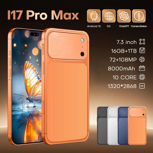I17 pro max cell phone 5G smartphones 22GB RAM 2TB full screen HD+Android operating system Face ID GPS Octa Core android unlock mobile phones Sealed Box lowest price