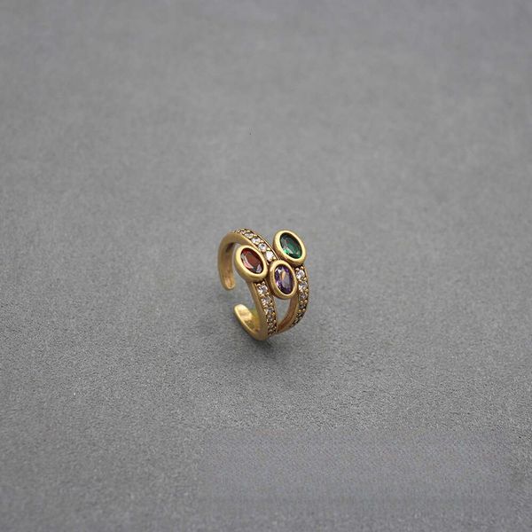 

Brass Gold-Plated Electroplated Colorful Zircon Inlaid Antique Open Snake Head Ring High-End Jewelry