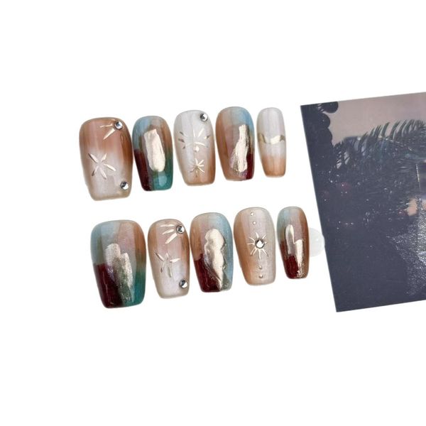 

handmade nail enhancing caramel blended cat eye retro wearable nail art kits for nail art salon wholesale