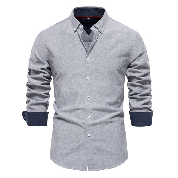 

WOZK autumn new slim fit shirt men's casual versatile fashion solid color long sleeved top men's clothing fitness versatile spring, Indigo