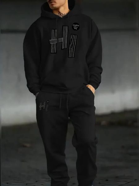 The mens set for Spring and Autumn features a casual fashionable soft comfortable 3D letter pattern print 251224
