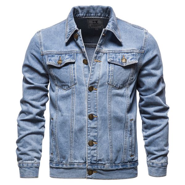 

WOZK autumn and winter explosive street men's denim jacket cotton fashion casual slim fit men's jacket versatile trend designer, Deep blue
