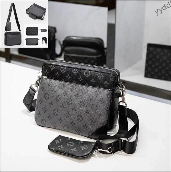 

Luxury Designers men Messenger POCHETTE TRIObags Wallet Man totes CrossBody bag Leather Shoulder Camera Bag with Purse Clutch handbag 2026, Silver