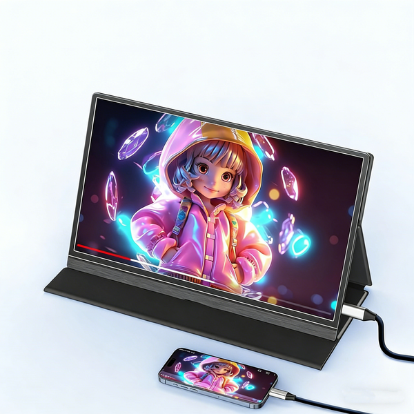 Portable 14-Inch Monitor - High Resolution 1920x1200, Full HD Support via USB-C & HDMI Inputs