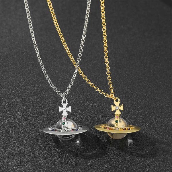 

3D Saturn Rhinestone Resin Ball Sweater Chain Necklace Pendant