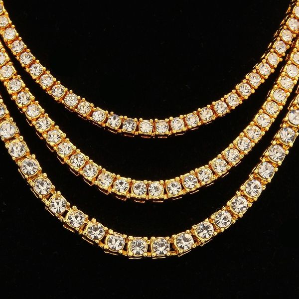 

4MM Necklace Designer Jewelry Gold Plated Cuban Link Chain crystal Diamond Tennis Hip Hop Chain for Men women Jewelery