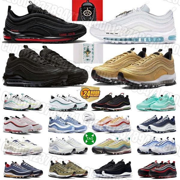 

Designer 97 97s Mens Trainers Jesus Satan Triple Black White silver Golden Bullets Mesh leather Womens Running Shoes Outdoors Sneakers, #23 deep blue white