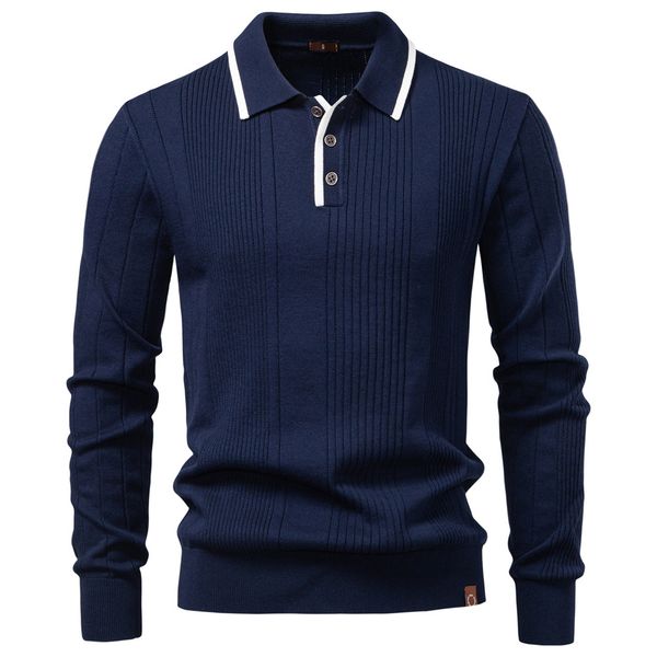 

WOZK autumn and winter new item: men' collar sweater, polo half zipper high-quality knitted sweater, men' clothing, Indigo