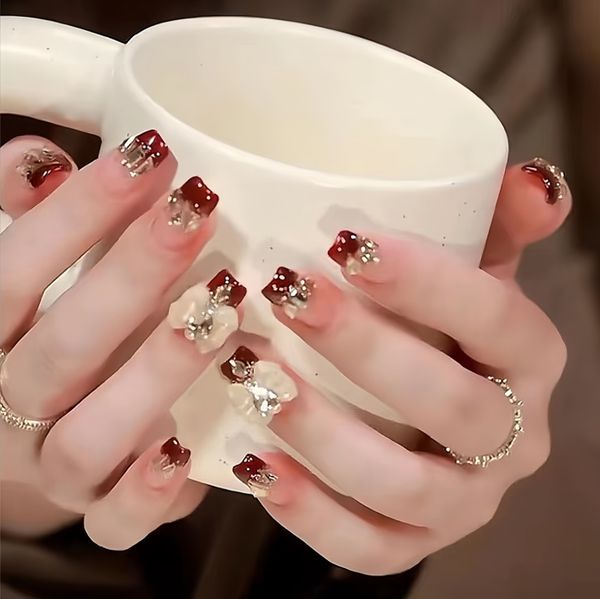 

elegant light luxury armor design customizable french winged butterfly manicure