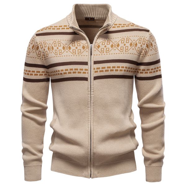 

WOZK autumn and winter new sweater cardigan men's sweater zipper knitted men's jacket designer, Khaki