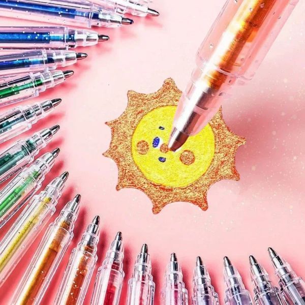 12/16/24/36Pcs/set Gel Pen Glitter Gel Pen Set Glitter School Supplies Colored Pens Set Fun Students Marking Highlighter Pen 251223BJ