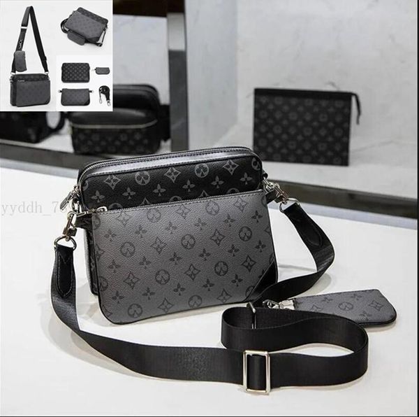 

2026 Designer bags men 3pcs Trio Leather Luxurys designers Mens Shoulder Bags Man Briefcases fashion Handbag Bolsas Messenger Crossbody Bag purse, Silver