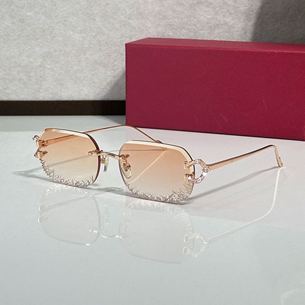 

2025SS new business men sunglasses designer frameless womens rectangular glasses CT0798S orange lens metal frame glasses UV400 Brand Men Glasses