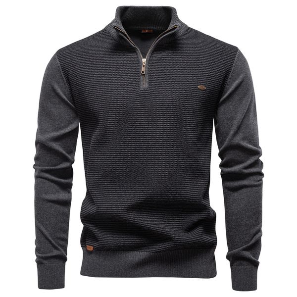 

WOZK Autumn/Winter New Half Zipper Men's Stand up Collar Cotton Sweater European High Quality Business Casual Knitted Sweater for Men designer, Gray