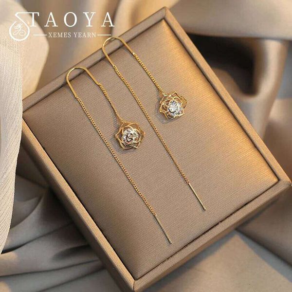 2020 New Elegant Hollow Out Zircon Flower Long Fashion For Woman Korean Jewelry Luxury Party Girl's Unusual Earrings