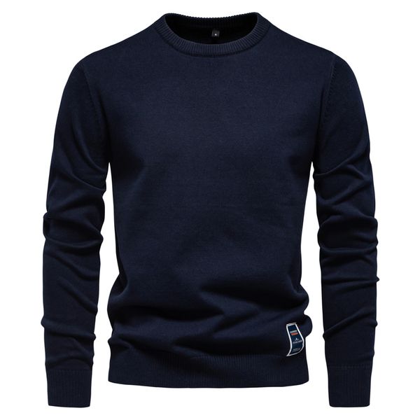 

WOZK new cotton autumn and winter round neck solid color sweater trend men's knitted sweater men's basic top, Lightgrey