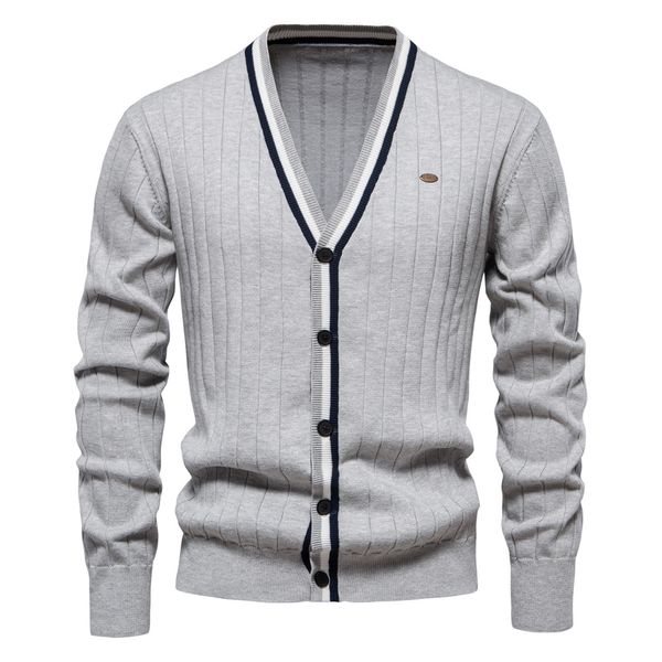 

WOZK autumn and winter new cardigan men's V-neck long sleeved sweater trendy style contrasting border men's knitted jacket Men's Clothing designer, Indigo