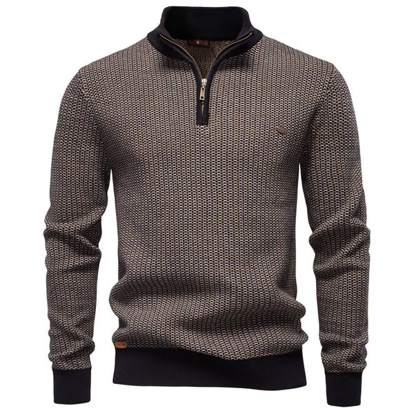 

WOZK autumn and winter new men's thick sweater men's half zipper stand up collar business casual sweater men, Gray