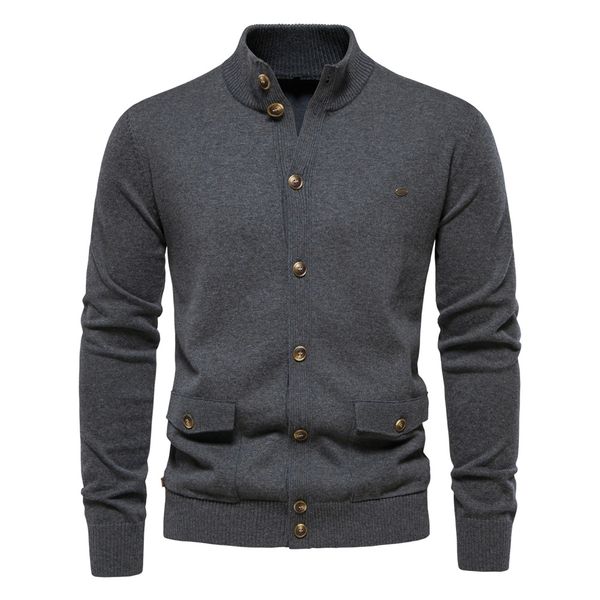 

WOZK autumn and winter new men' top cardigan, high-quality business casual solid color sweater for men designer, Dark grey