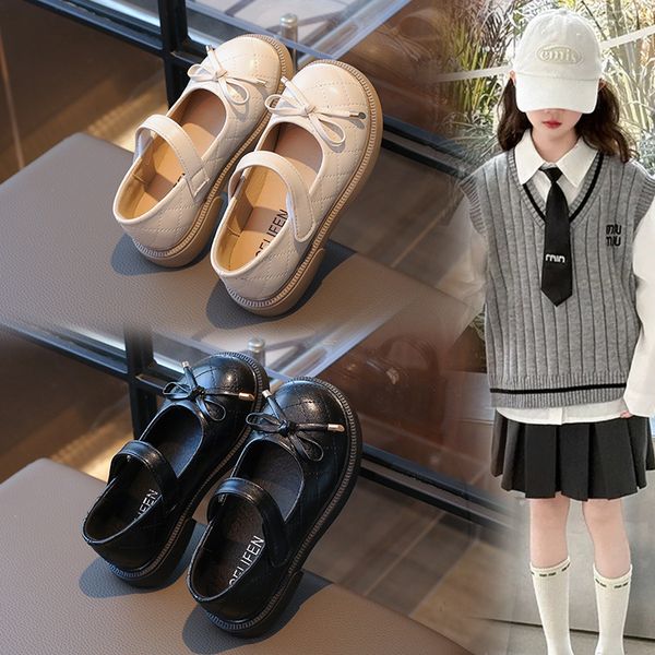 

kids shoes spring autumn cute leather flat shoes for girls comfortable laceup design, White