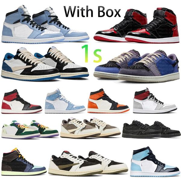 

With Box 1 High OG University Blue Basketball Shoes 1s Sneakers Patent Bred low Voodoo Alternate Doernbecher Bred Toe, Gold