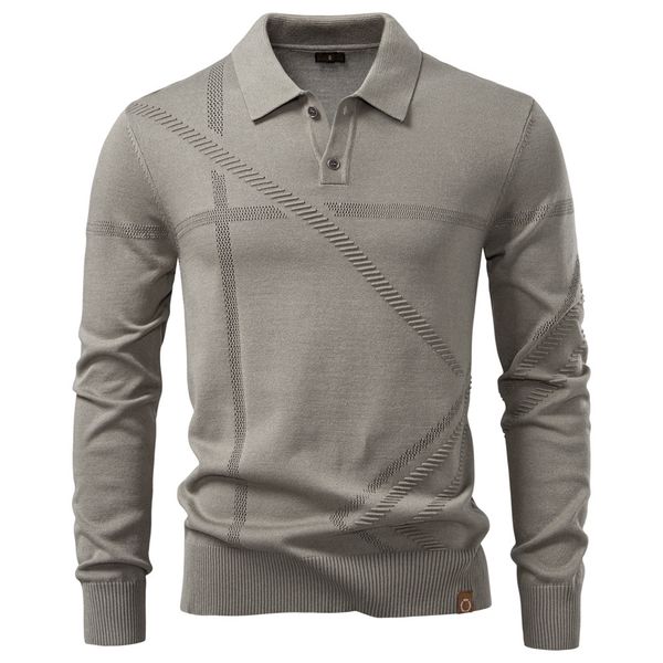 

WOZK autumn and winter new men's business casual sweater jacquard lapel knitted sweater men's top polo shirt men, Gray