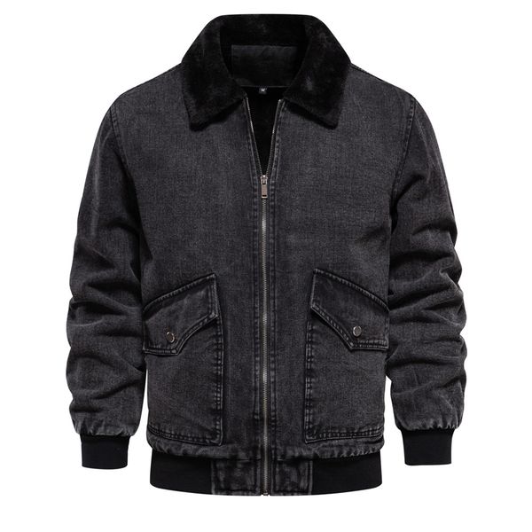 

WOZK autumn and winter new men's velvet denim jacket jacket, casual quality washed denim top designer, Light sky blue