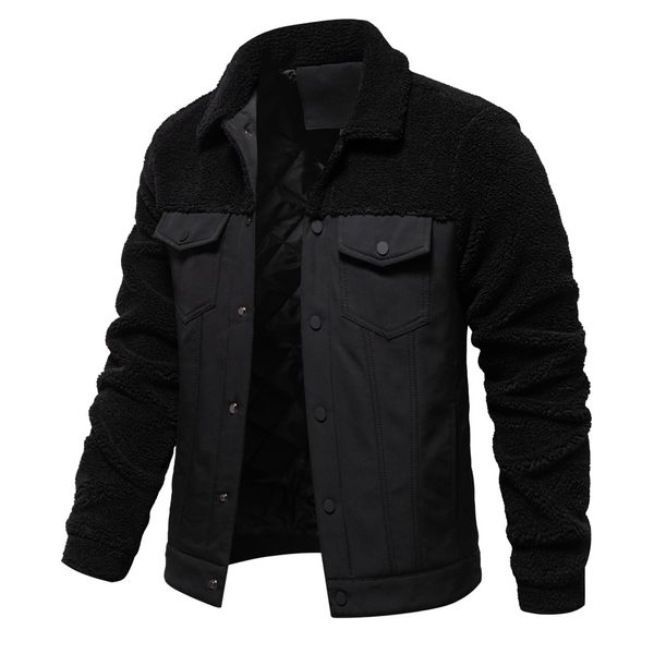 

WOZK autumn and winter new men's spliced jacket casual high-quality men's lamb wool jacket jacket warm designer, Khaki
