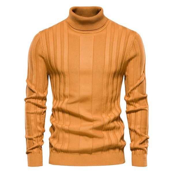 

WOZK Autumn/Winter New Men's High Collar Casual Knitted Sweater Warm Base Sweater Men's Solid Color Versatile Trendy Hoodie designer work, Yellow