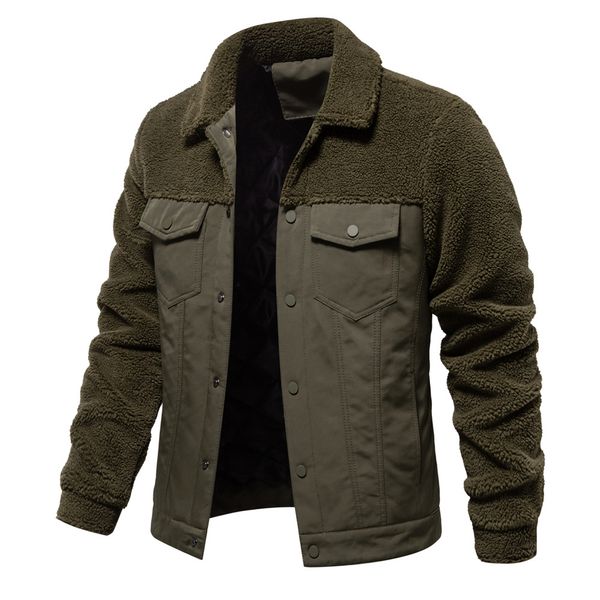 

WOZK autumn and winter new men's spliced jacket casual high-quality men's lamb wool jacket jacket warm, Khaki