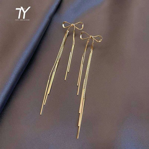 Classic Metal Bow Gold Colour Tassel Drop For Woman 2025 New Korean Fashion Jewelry Wedding Party Girl's Sexy Earrings