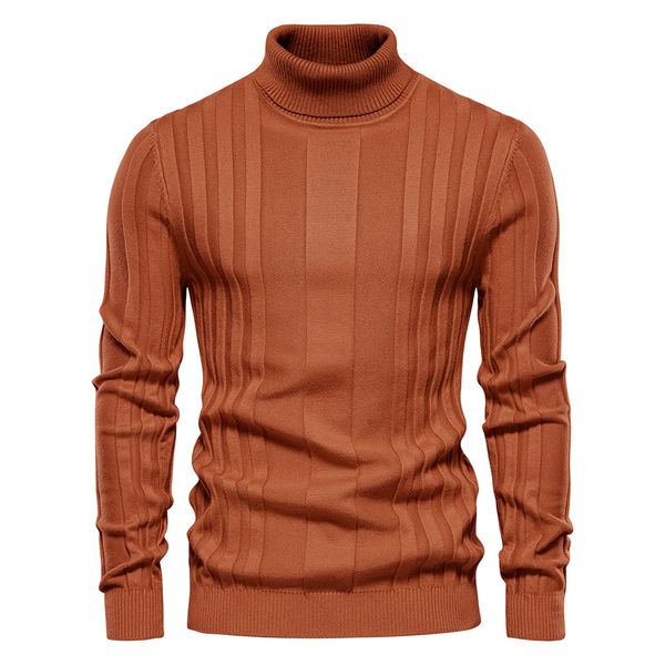 

WOZK Autumn/Winter New Men's High Collar Casual Knitted Sweater Warm Base Sweater Men's Solid Color Versatile Trendy Hoodie designer, Brown