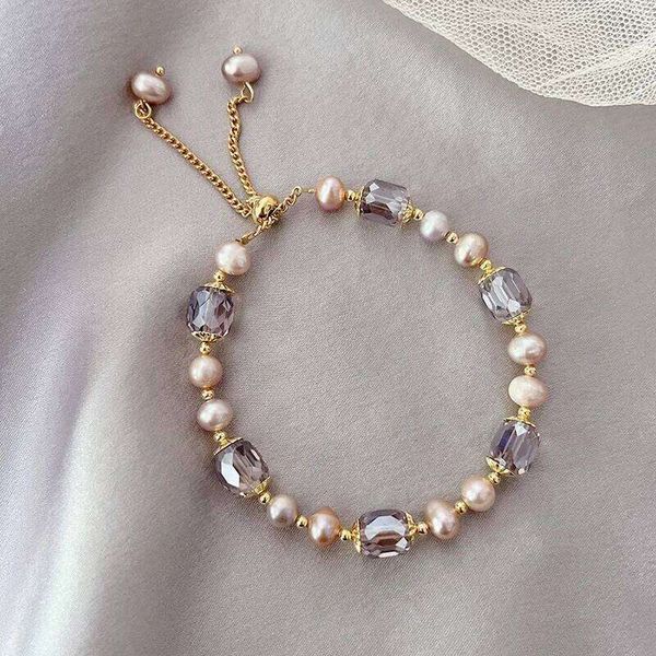 Vintage Purple Imitation Pearl for Women Girls Fashion Design Crystal Adjustable Chain Bracelet Jewelry Gifts 25H1229