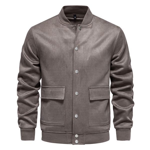 

WOZK autumn and winter new suede men's stand up collar jacket casual baseball jacket men's jacket designer, Gray