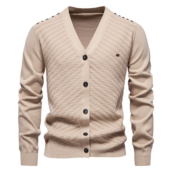 

WOZK autumn and winter new men's V-neck knitted sweater jacket cardigan slim fit trendy men's sweater jacket, Gray