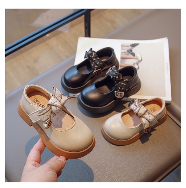 

Girl Princess Small Shoes Spring and Autumn Fashion New Dance Shoes Big Girl Child Bow Solid Color Single Shoes, Black