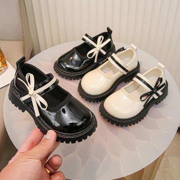 

kids shoes brand new spring autumn girls children pu leather shoes kid bow flats shoes size 21-30, Black