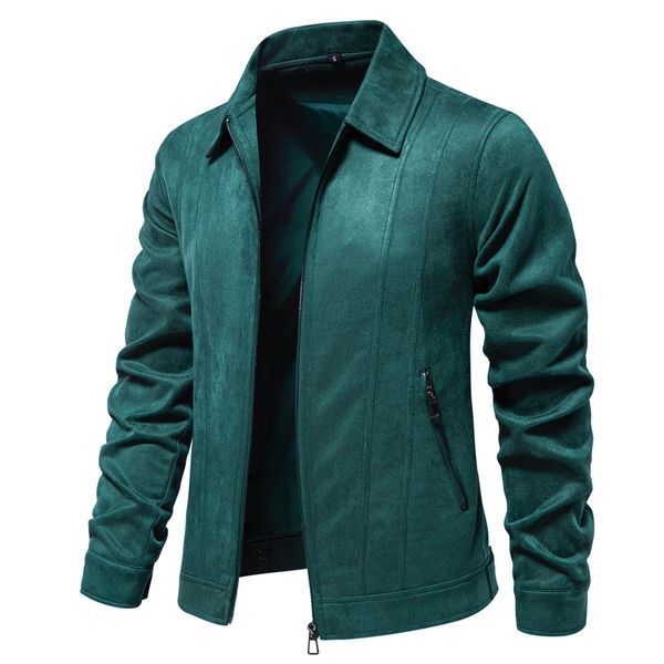 

WOZK autumn and winter new style lapel jacket men's trendy men's jacket outdoor men's suede jacket designer, Black