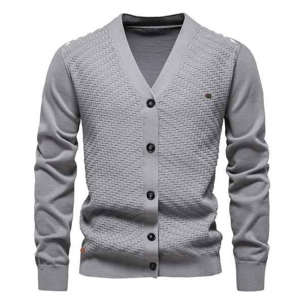 

WOZK autumn and winter new men's V-neck knitted sweater jacket cardigan slim fit trendy men's sweater jacket designer, Indigo