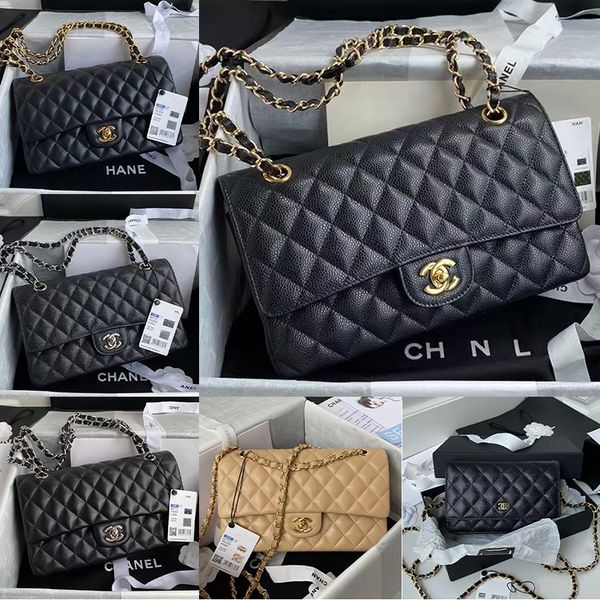 

Designer bag Luxury bag chanelll bag 10A cc bag women's shoulder bag caviar black cow gold crossbody bag premium lychee leather chain sheepskin wallet classic handbag, C-14-26cm caviar