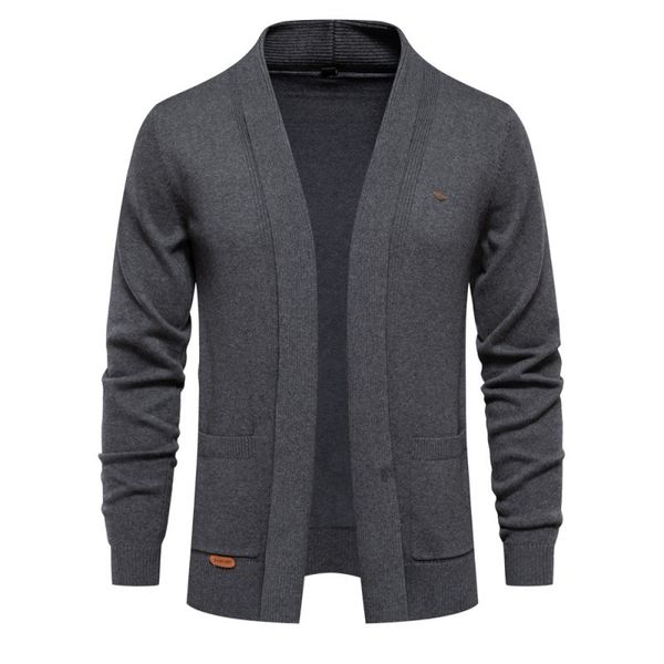 

WOZK men' casual autumn cardigan sweater, high-quality business knit sweater, solid color men' top designer, Darkgreen