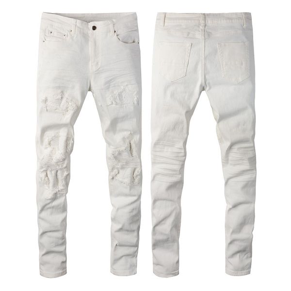 

WOZK Versatile Trendy Brand Fashionable and Casual High Street White Jeans for Men, Slim Fit, Elastic Punch White Pants, A7625