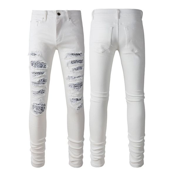 

WOZK Versatile Trendy Brand Fashionable and Casual High Street White Jeans for Men, Slim Fit, Elastic Punch White Pants designer, A7593