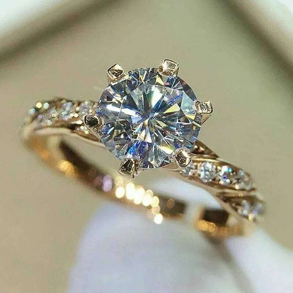 Huitan Luxury Women Wedding with Sparkling Cubic Zirconia Gold Color Proposal Engagement Rings for Lover Fashion Jewelry