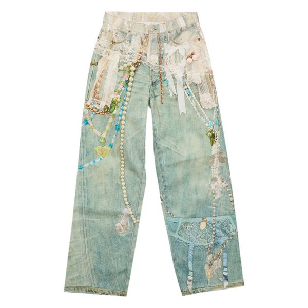 

Designer jeans women ac ripped jeans high washed pants for men and women loose luxury wide leg jeans, Dark gray-907601