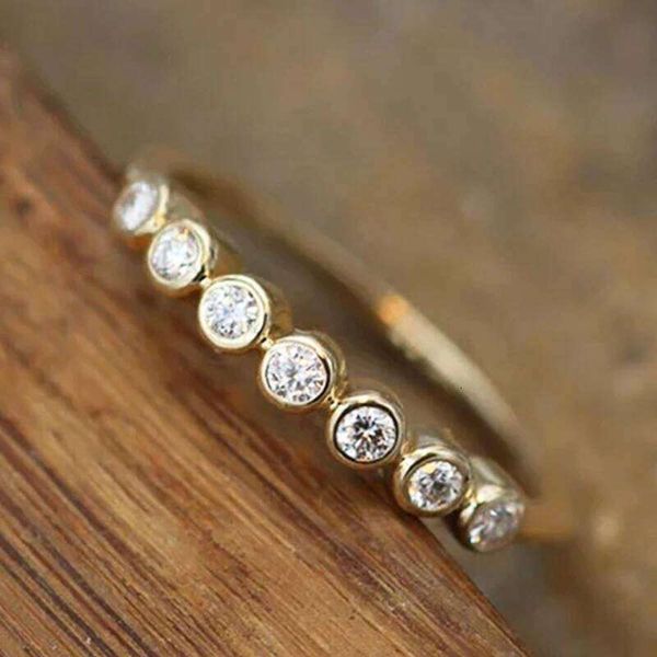 Huitan Simple Stylish Women Gold Color Thin Rings Paved CZ Stone Luxury Engagement Wedding Bands Accessories Fashion Jewelry