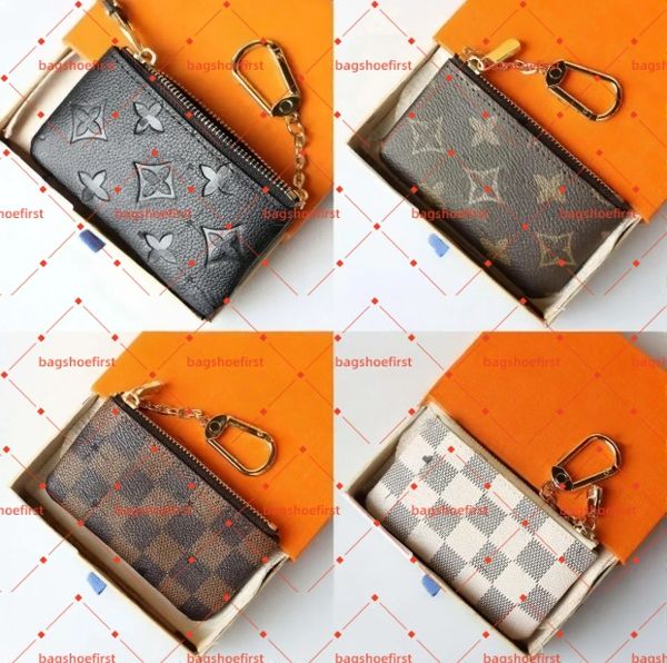 

Designers luxurys Purses KEY POUCH POCHETTE CLES Women Mens Key Ring Credit Card Holder Coin Purses Mini Wallet Bag with box and dustbag M62650 M80879, 10-black flower